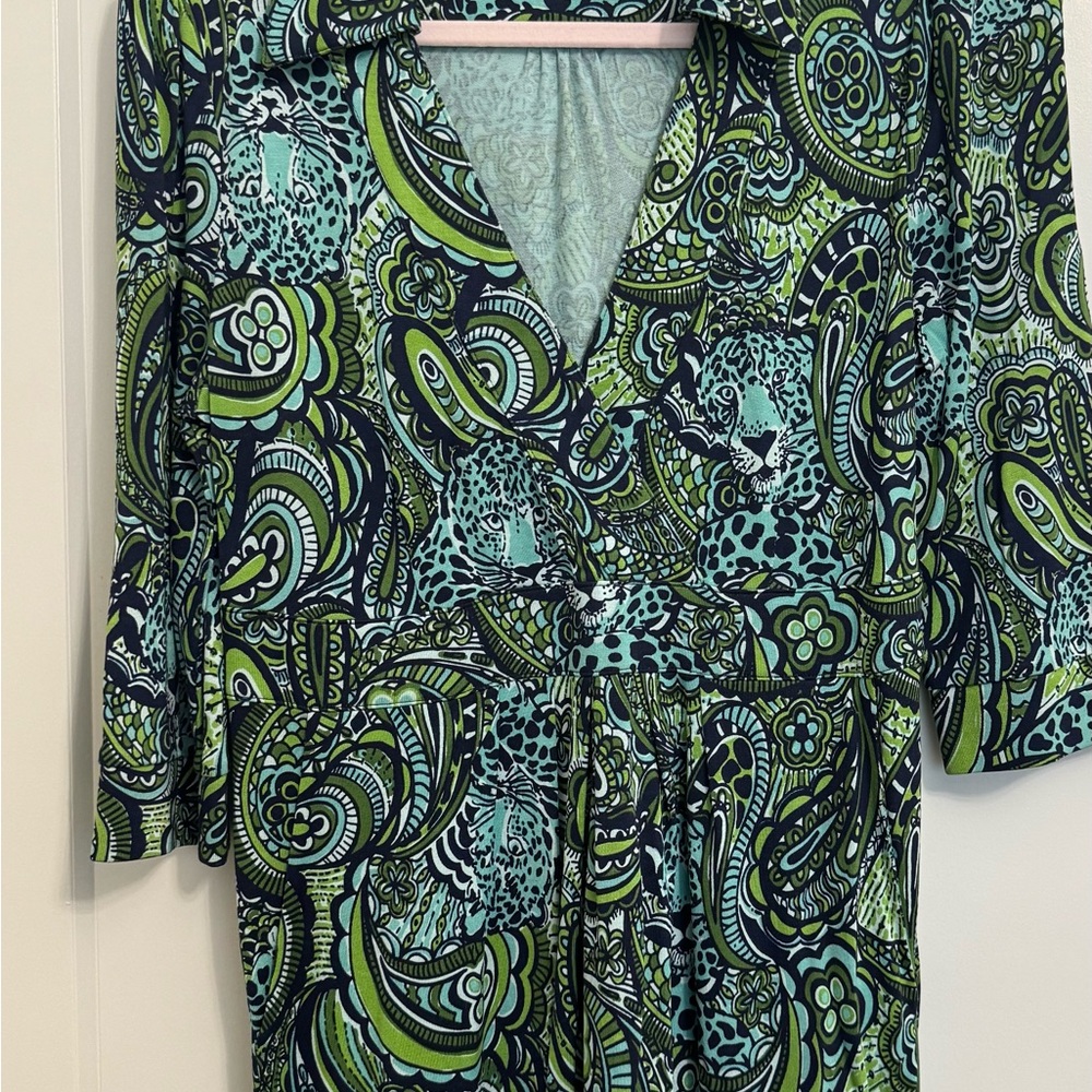Lilly Pulitzer Vibrant Green and Blue Blouse- 100% Silk